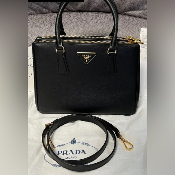 Prada Galleria Saffiano Leather Large Satchel Bag in Black with Crossbody Strap - Picture 1 of 10